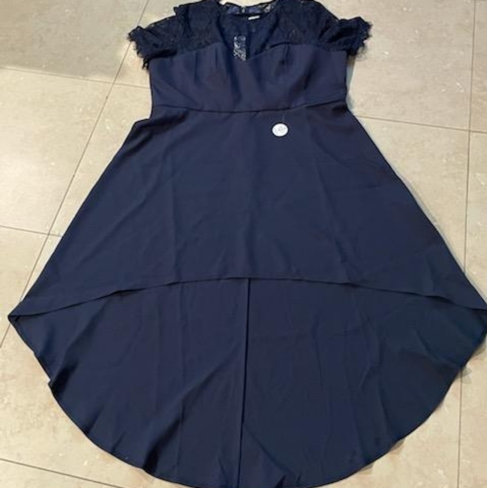 Plus Size Sheer Lace High Low Midi Dress